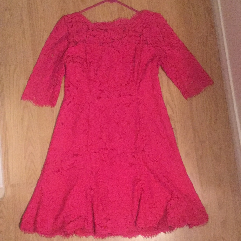 Hot pink lace trumpet dress